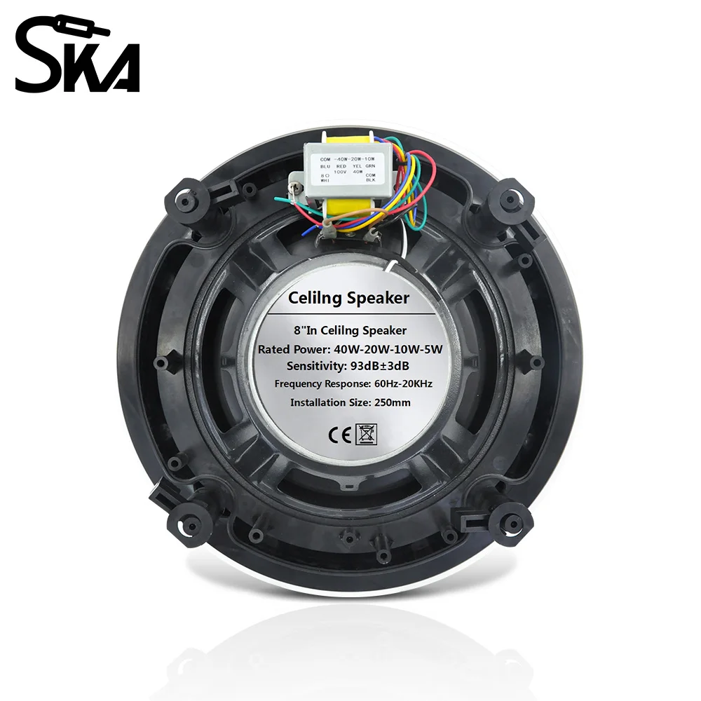 Speaker Plafon Anti Debu 8 inci 40W, Speaker Koaksial Pasif untuk Plafon/Dinding, Pemasangan Rata, Loudspeaker Siaran untuk Audio Dalam Ruangan