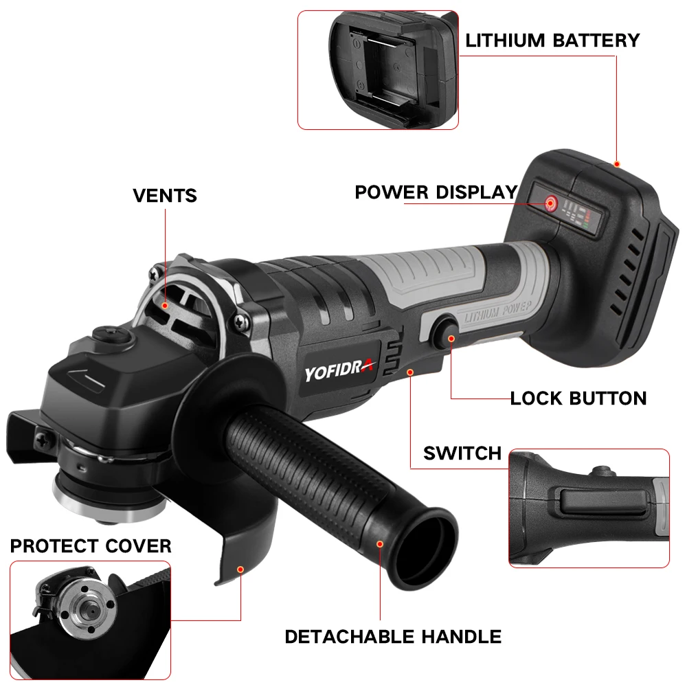 Imagem -02 - Brushless Elétrica Angle Grinder Cordless Eficiente Grinder Cutting Machine Ferramentas Elétricas para Makita 18v Bateria 125 mm 20000rpm