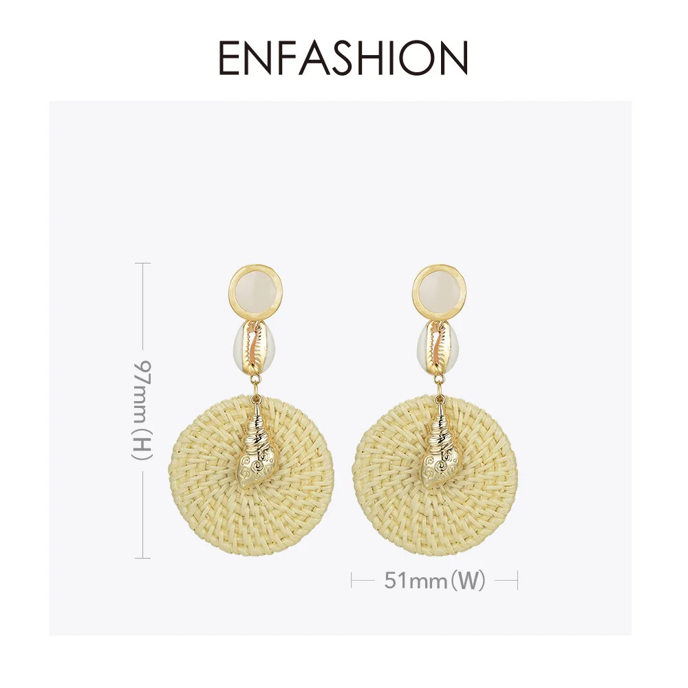 ENFASHION Handmade Geometric Rattan Weave Drop Earrings For Women Colorful Wooden Straw Dangle Earings Fashion Jewelry EM191056