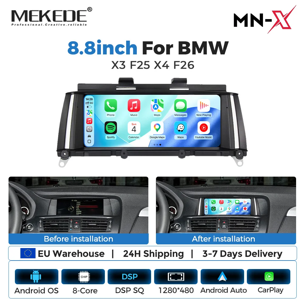 NaviFly EU Delivery Wireless Apple CarPlay Android 15 Auto AI Voice Multimedia per BMW X3 F25 X4 F26 Sistema NBT Stereo Radio GPS