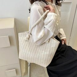 Luxury Design Women Raffia Straw Bag Large Capacity Knitted Tote Handbag Summer Beach Vacation Bohemian Shoulder Bag for Female