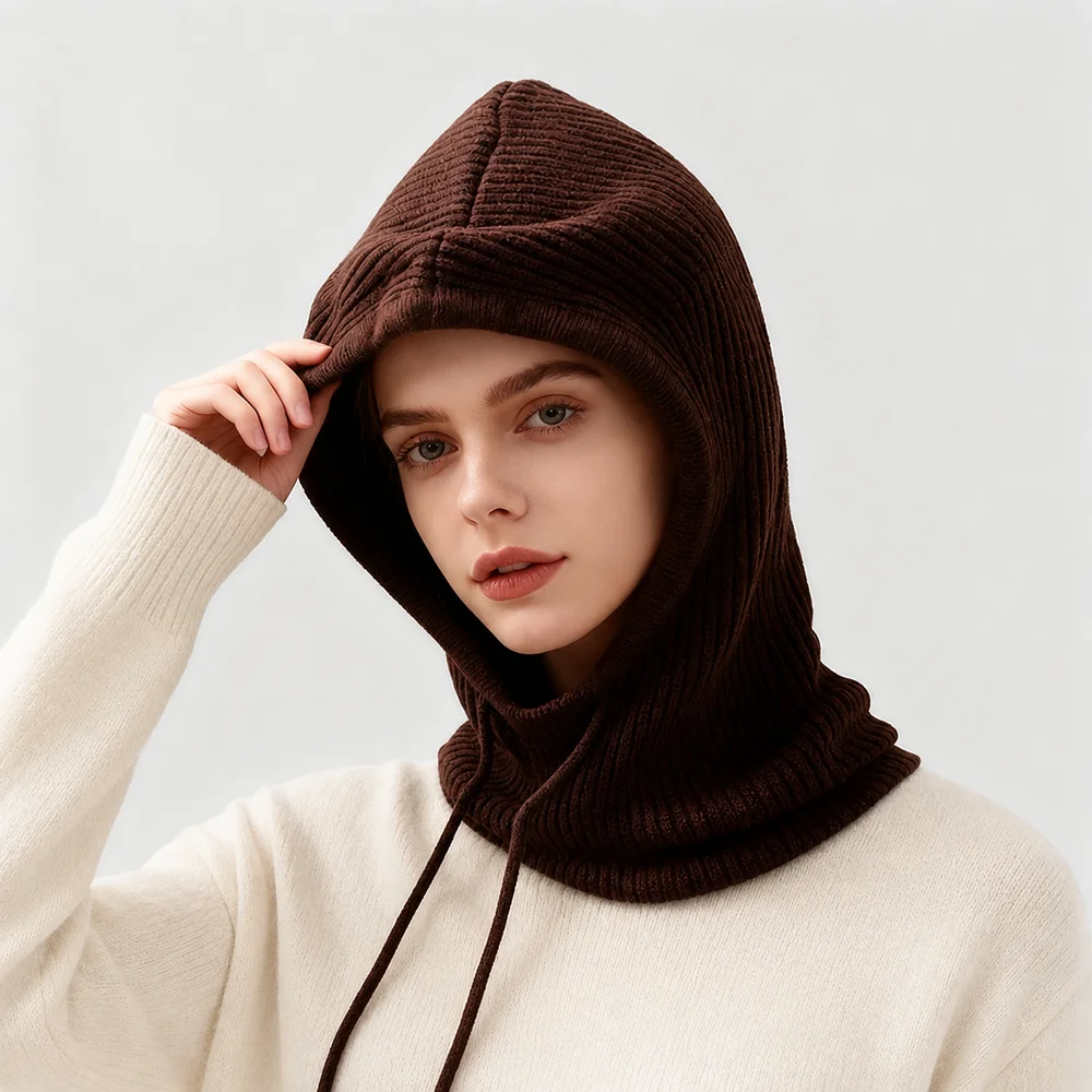 Ribbed Knit Hooded Scarf Beani - Beanie Winter Hat 评论和价格