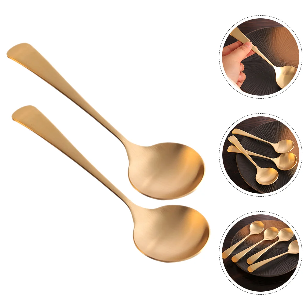 

2 Pcs Handmade Pure Copper Spoon Porridge Gold Soup Spoons Cups Baby Silverware Cereal Container Simple Round