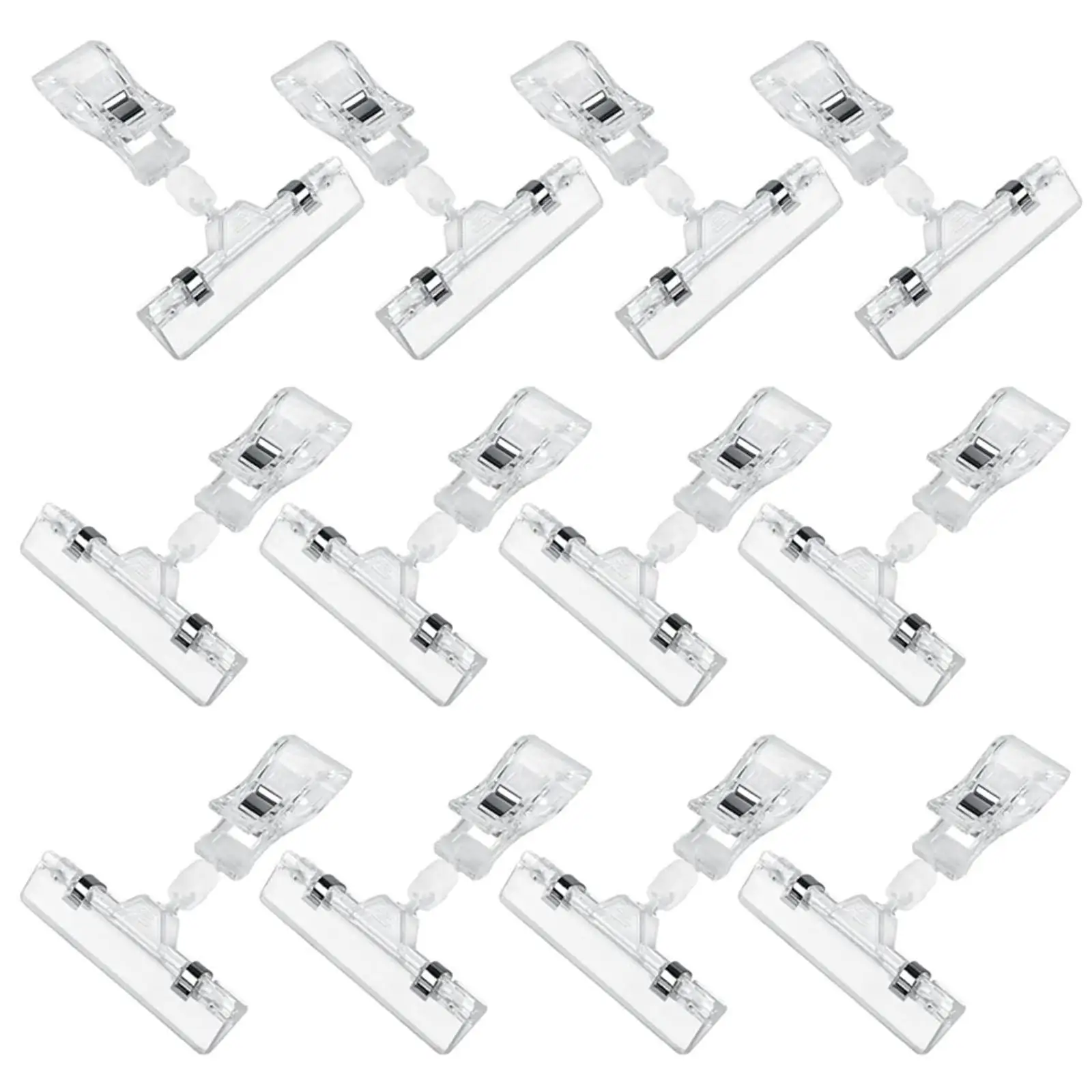 

12 Pieces Sign Clips Adjustable Tag Clips Clip on Tag Holder Stand for Exhibition Hangrails or Tubes Baskets Retail Stores Shops