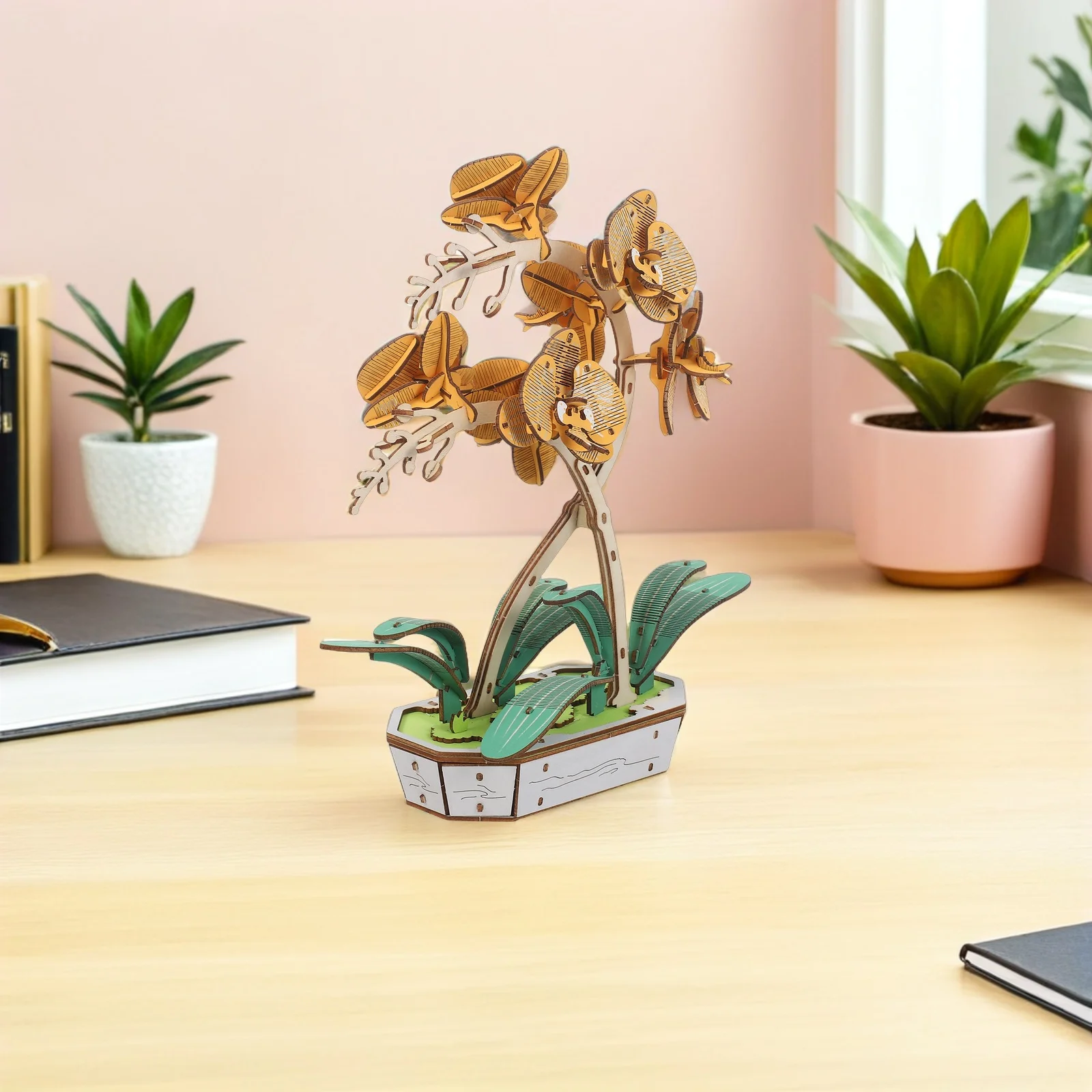 3D houten bloempuzzel voor plantenliefhebbers - Phalaenopsis boeketbouwpakket - handgemaakt bureaubladdecor zonder onderhoud -