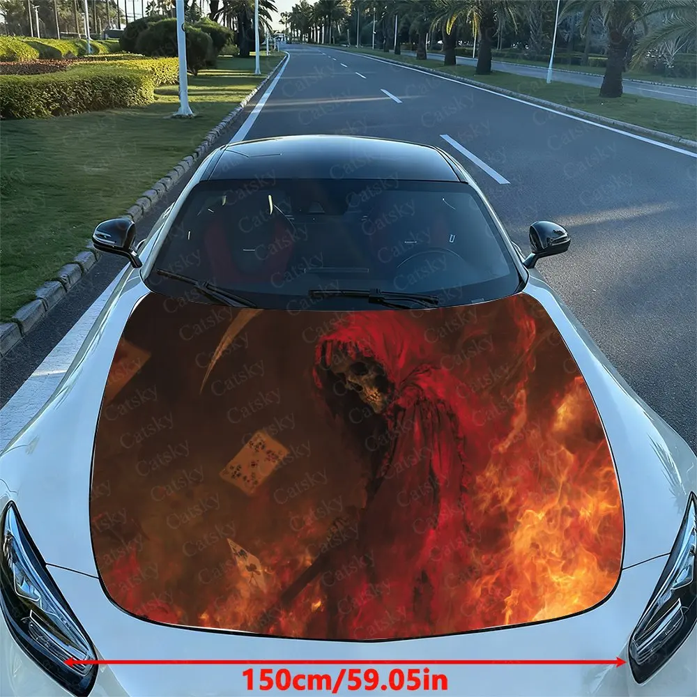 Death Flame Card Car Hood Sticker, Easy To Install And Remove, Independence Day Car Decoration, Suitable For A-class Sedan Exter