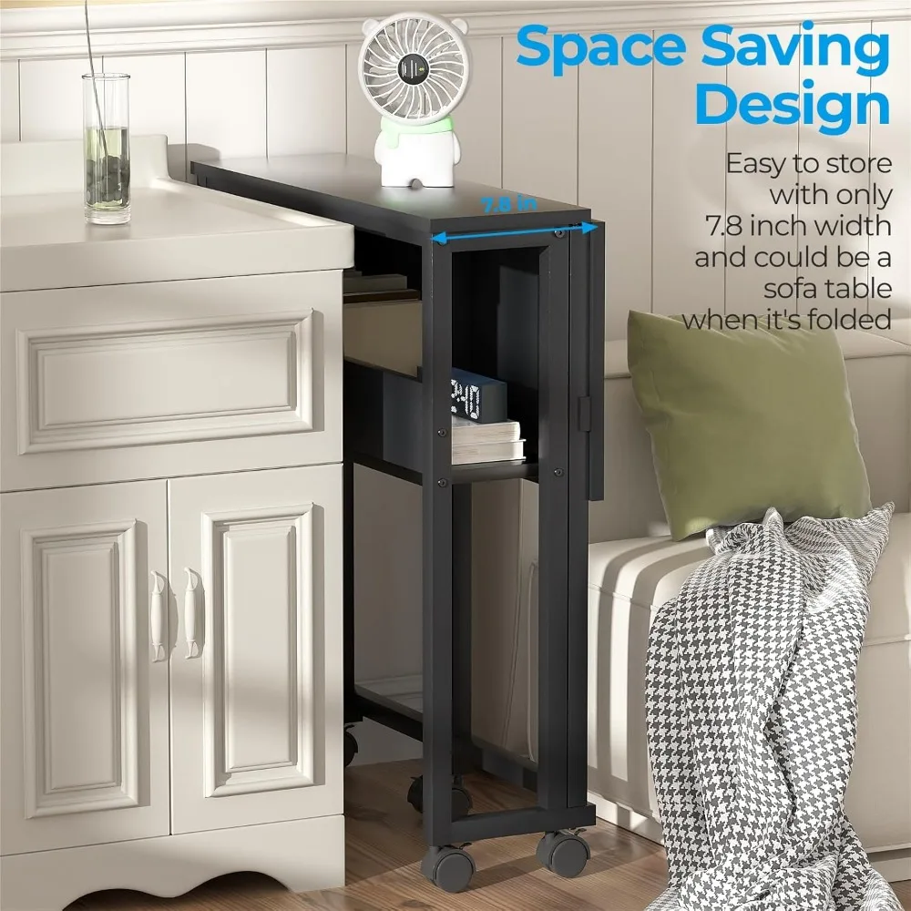 Compact Portable Folding Desk with Storage Shelf, 31.5 Inch Rollable Computer Desk for Small Spaces, Easy Assembly and Mobility