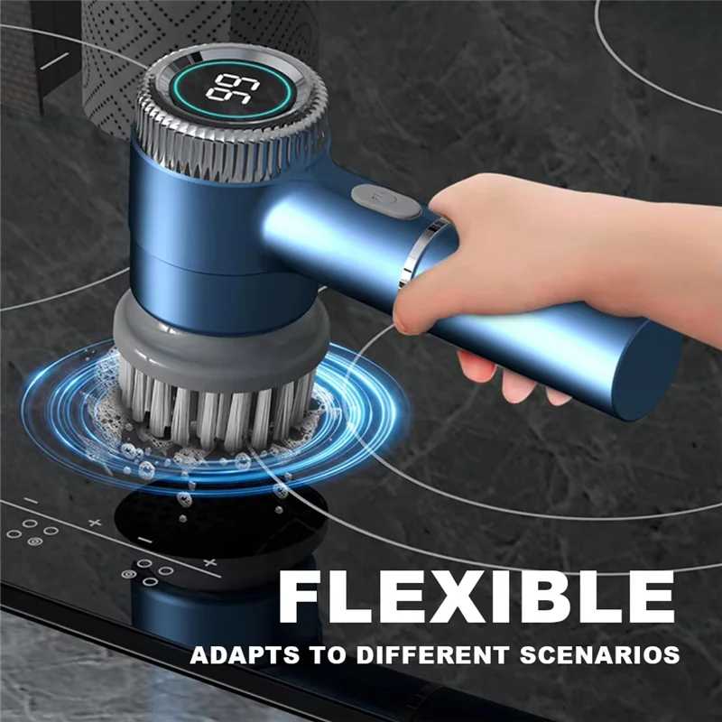 ABBZ-Handheld Electric Spin Scrubber With 5 Replaceable Brush Heads Spinning Brush Spinning Brush For Tiles Glass
