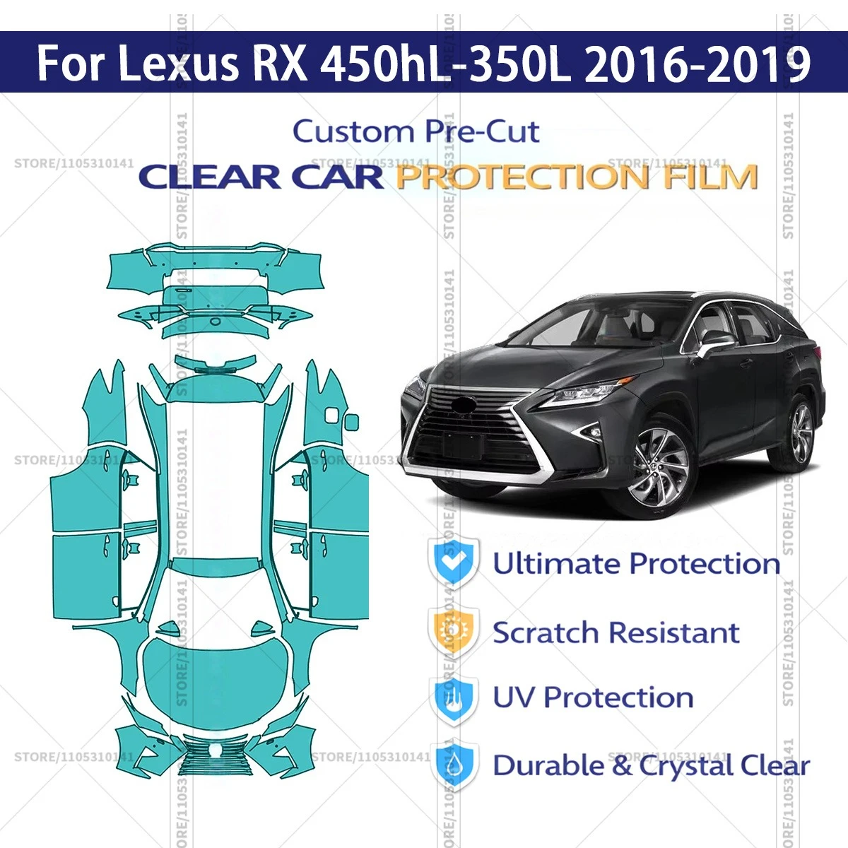

Для Lexus RX 450hL-350L 2016-2019: Предварительно вырезанная прозрачная защитная пленка (PPF) для автомобиля, профессиональная автомобильная защитная пленка PPF