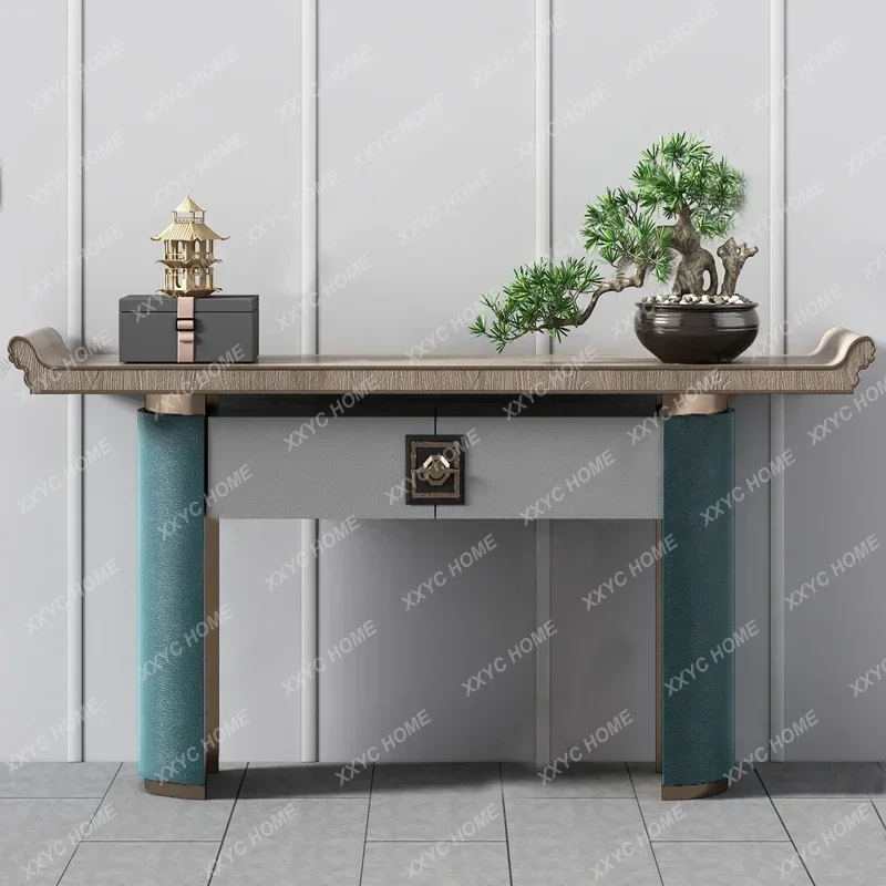 XX New Chinese style simple and light luxury entrance table retro red striped club art solid wood end viewing platform