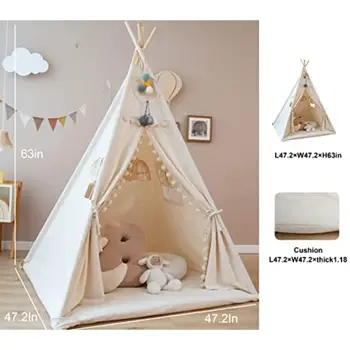 Stan teepee s polstrovanou podložkou, skládací tónový herní stan pro dívky a chlapce, plátěný domeček teepee pro děti, vnitřní a venkovní použití 8 nejlepší prodej týpí pro děti - №3