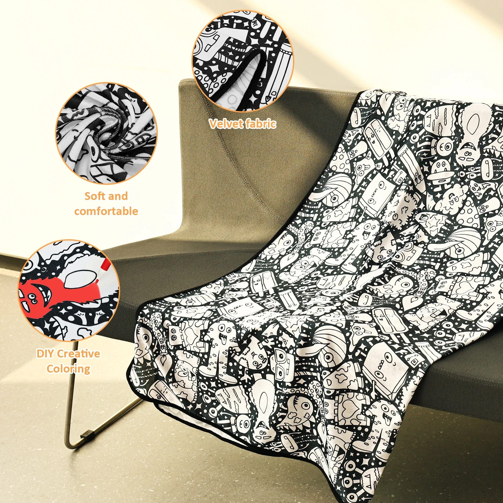 DIY-Maldecke mit 24 farbigen Markern, kreatives Personalisierungs-Muster, Decke zur Stressbewältigung, einzigartiges Mal-Kunst-Dekor, Geschenk – Detail 4