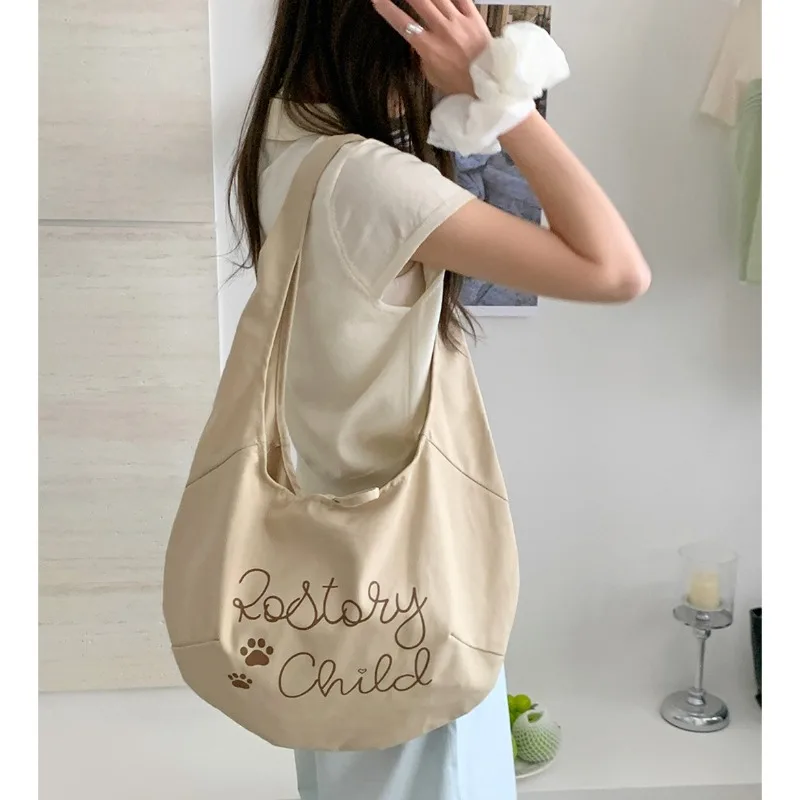 Youda New Canvas Fabric Shoulder Bag Simple Fanshion Bagel Letter Pattern Crossbody Large Casual Capacity Shopper Tote Bags