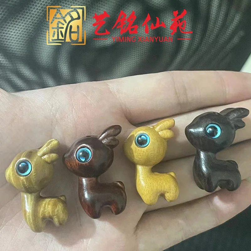Green Sandalwood Painted Cute Deer Pendant Red Ebony Black Wood DIY Accessory Keychain Car Hanging Jewelry Decor Ornament