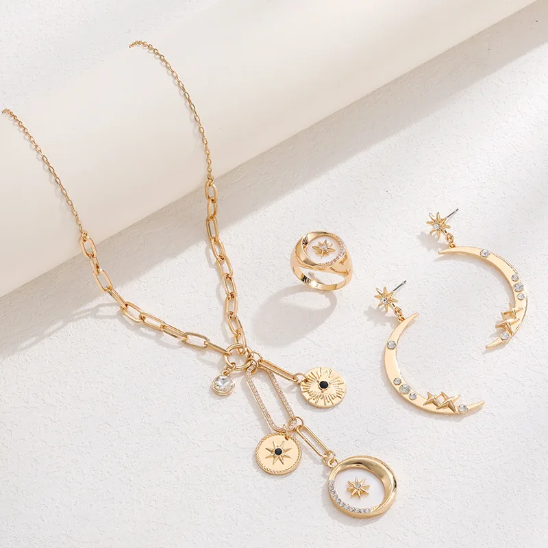 

Jewelry Set Women 2024 Spring Fashion Star Magic Moon Necklace Ring Female Wedding Birthday Party Original Design Retro Earrings