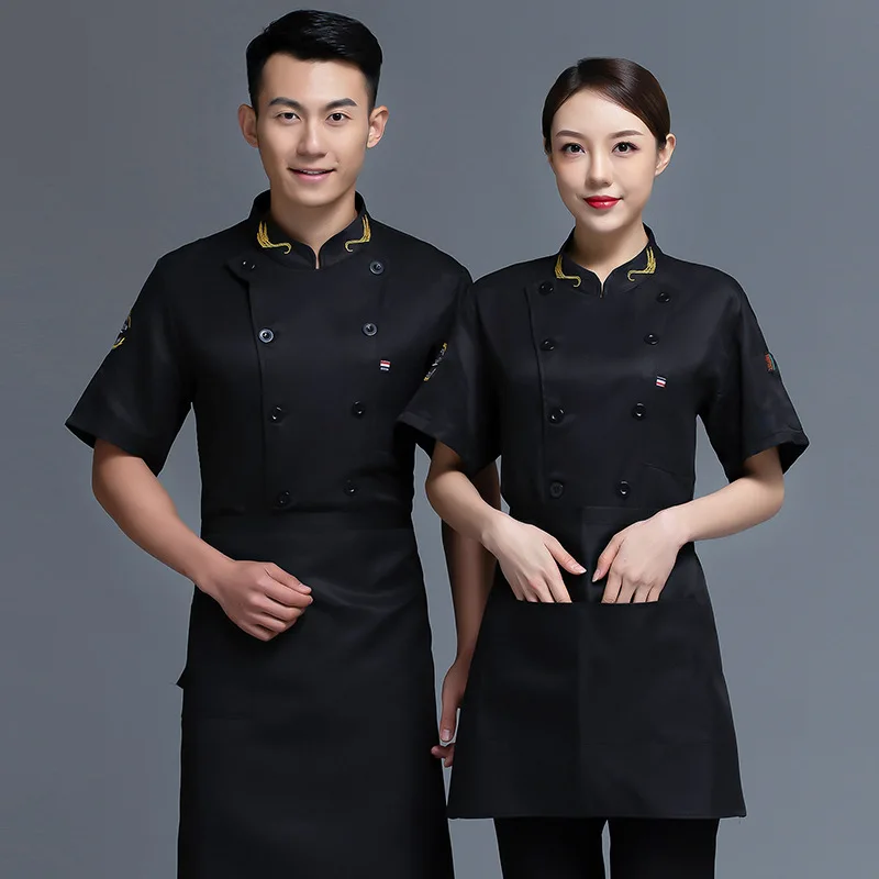 

Short-sleeved chef uniform for summer, suitable for hotel kitchens, cake shops, bakeries, and canteens; workwear for male chefs
