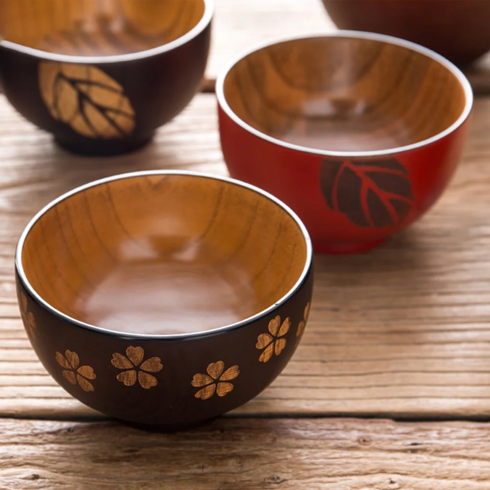 

2pcs Japanese Cherry Blossom Wooden Bowl Eco-Friendly Tableware For Home Kitchen Storage Decorative Use Wood Food