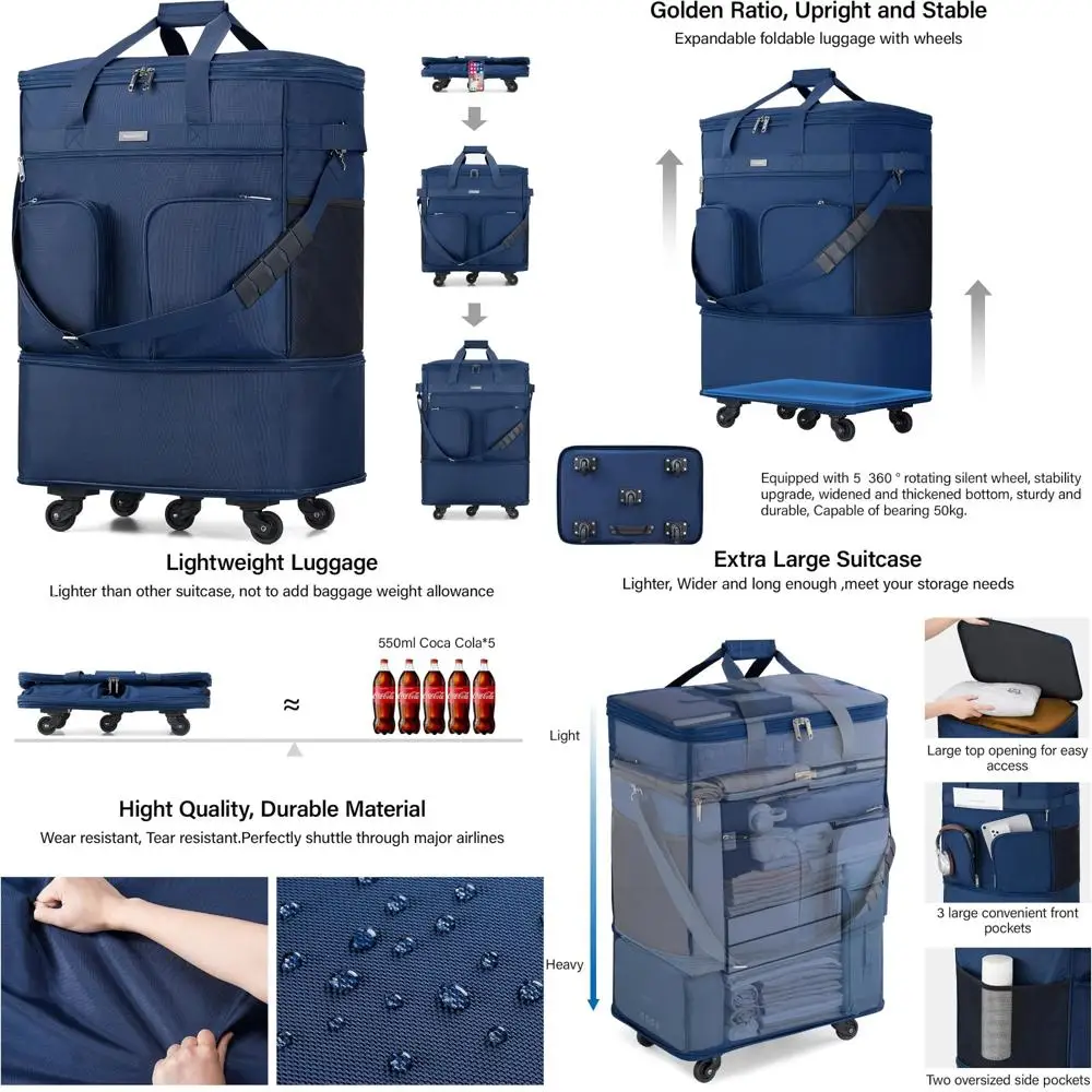 

Expandable Collapsible Suitcase with Wheels - Lightweight Travel Bag for Men and Women, Ideal Rolling Duffel Bag for Everyday Co