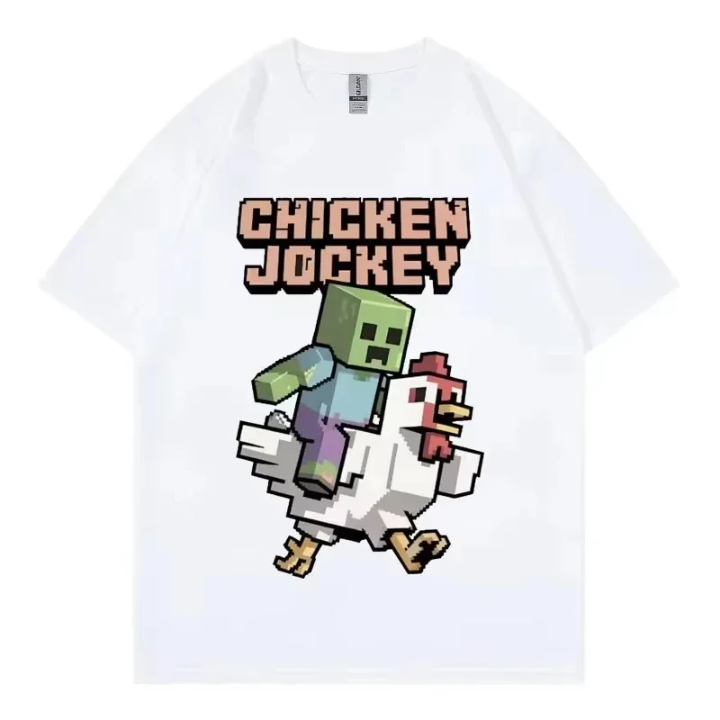 

Chicken Jockey Funny Cartoon Print Women T-shirt Fashion Vintage Short Sleeve Summer High Quality T-shirts Unisex Streetwear