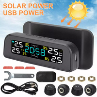 Universal TPMS Wireless Tire Pressure Monitoring System Solar Power Clock LCD Display 4 External Sensor Tire Pressure Sensors