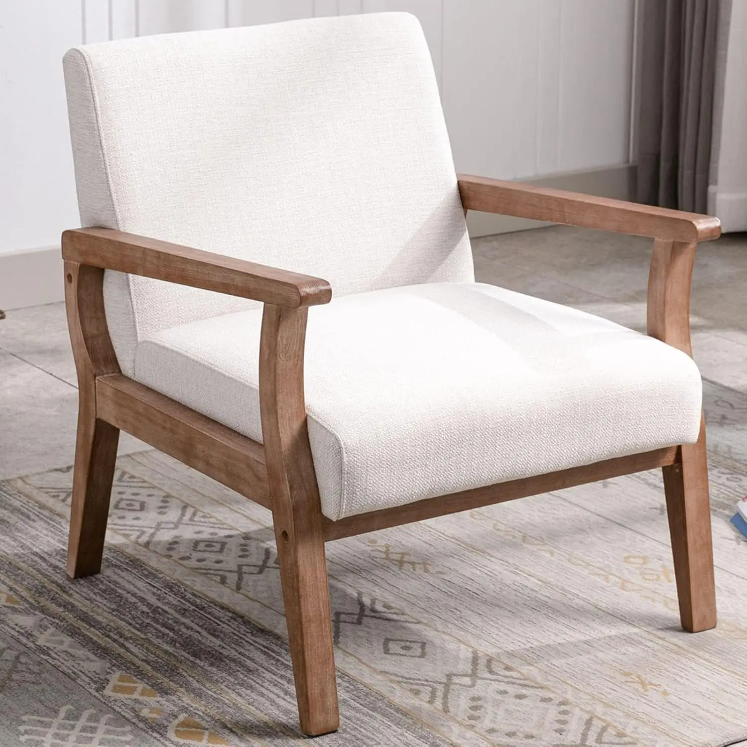 

23.2 W Accent Chair with Arms, Comfy Farmhouse Side Chair with Upholstered Seat, Mid Century Modern Reading Chair with W