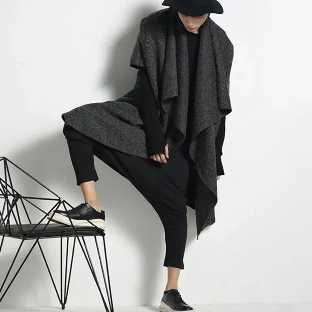 

Мужское зимнее пальто-накидка средней длины, однотонное, в корейском ретро-стиле, модное, трендовое, свободное, повседневное, нишевое, размеры XS-XL