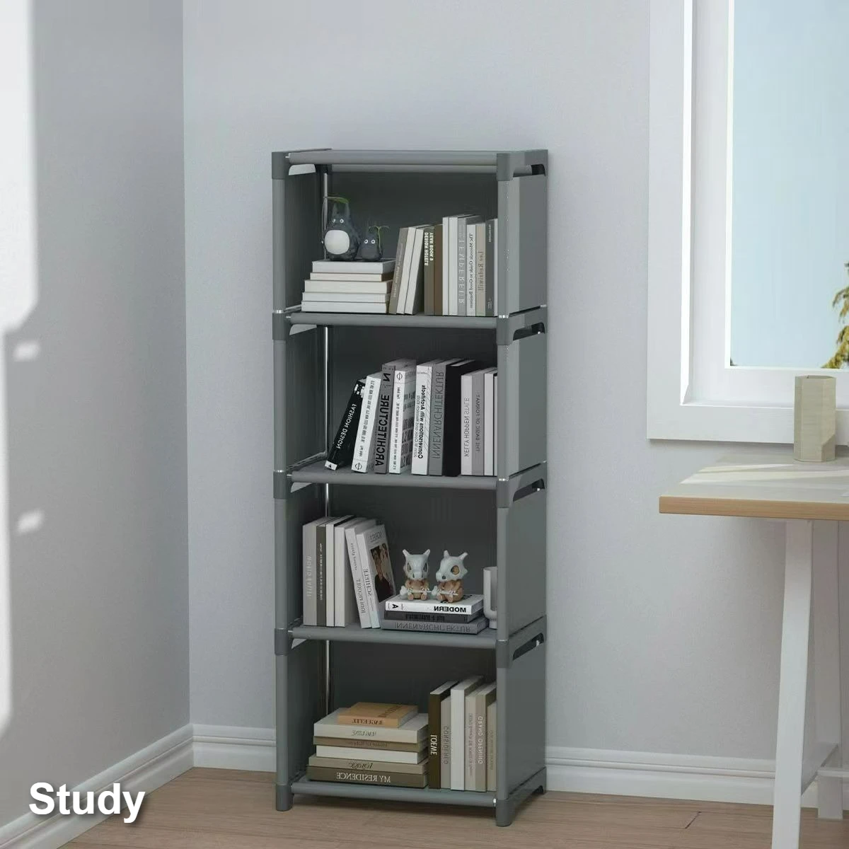 Nueva estantería, armario de almacenamiento simple para sala de estar, estante de almacenamiento multicapa a prueba de polvo para dormitorio y estudio, ahorra espacio, gris