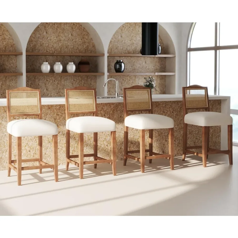 مجموعة من 2 كراسي بار ذات ارتفاع مضاد على طراز المزرعة وظهر من الخيزران كراسي بار منجدة مريحة بتصميم خشبي في منتصف القرن