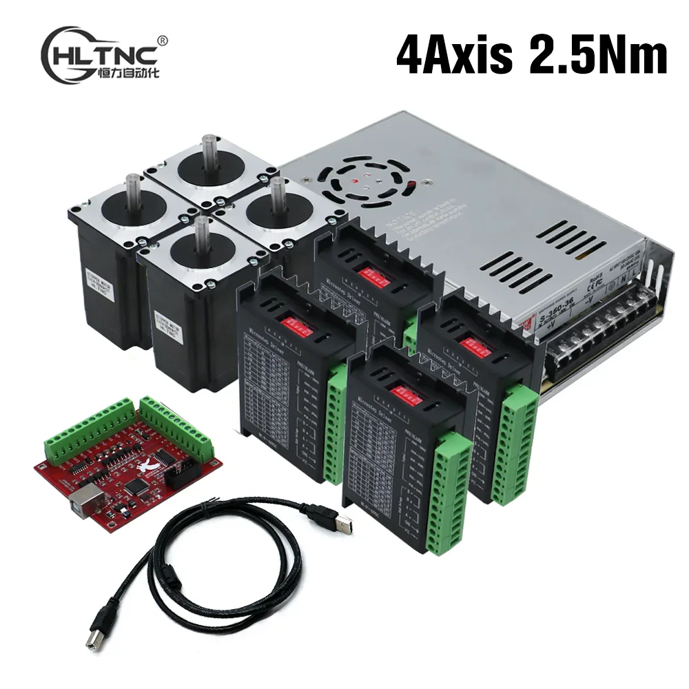

4 Axis Kit cnc Nema23 2.5N 100mm stepper motor TB6600 DM542 dm556 driver + USB mach3 Controller card + 350W power supply For CNC