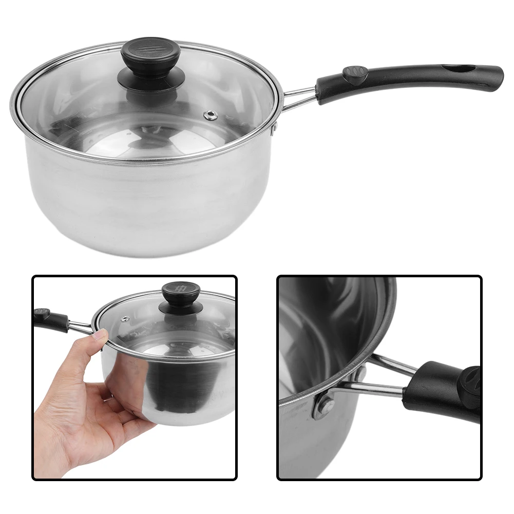 Milk Pot Soup Pots Kitchen Accessories Stainless Steel With Glass Lid Cooking Silvery Black For Cook Soup Noodles
