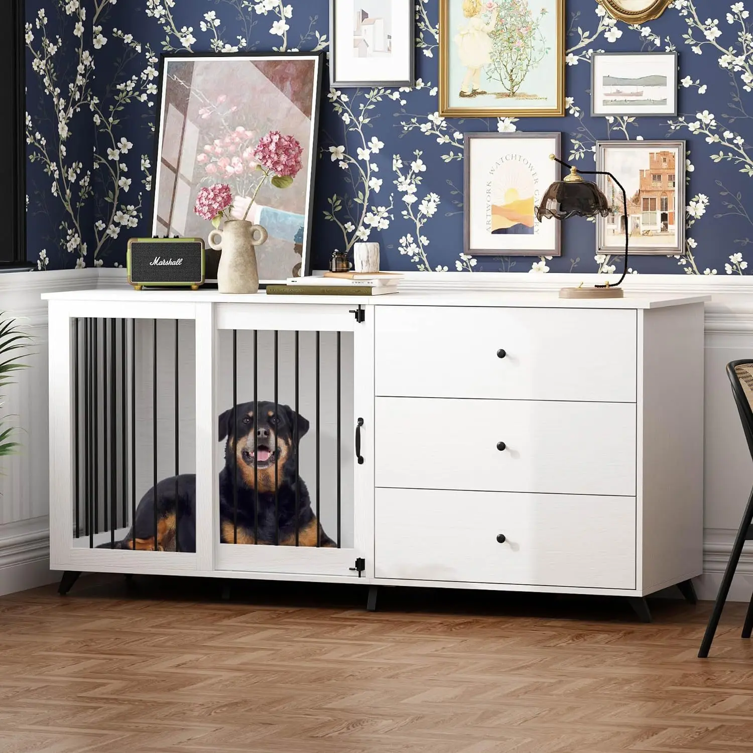 Factory Direct 2026 Indoor Pet Dog Cage Large And Medium Dogs With Toilet Golden Hair Border Herdsman Solid Wood Cabinet Shelves