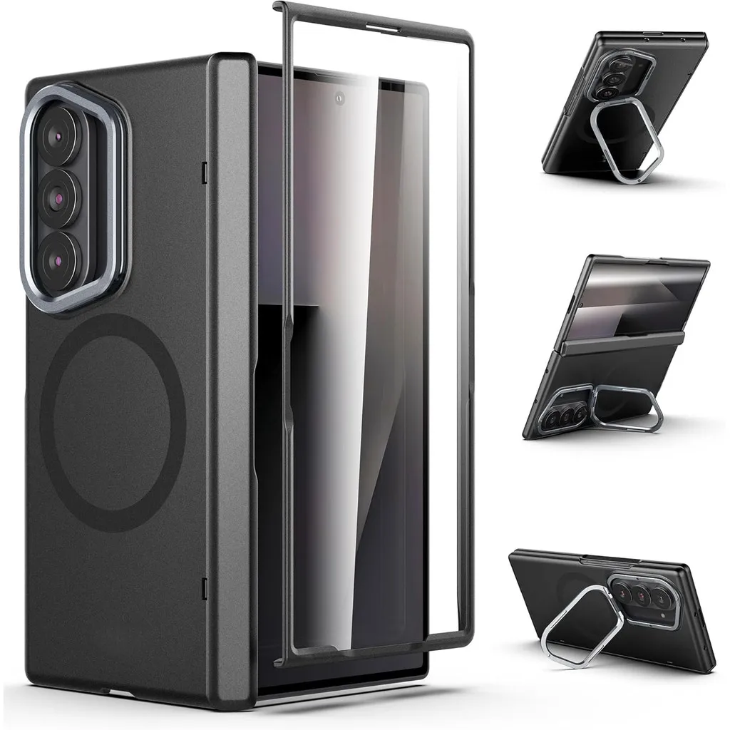 

Подходит для чехла для телефона Samsung Galaxy Z Fold 7, со встроенной защитной пленкой для экрана и магнитным защитным кронштейном для петли.