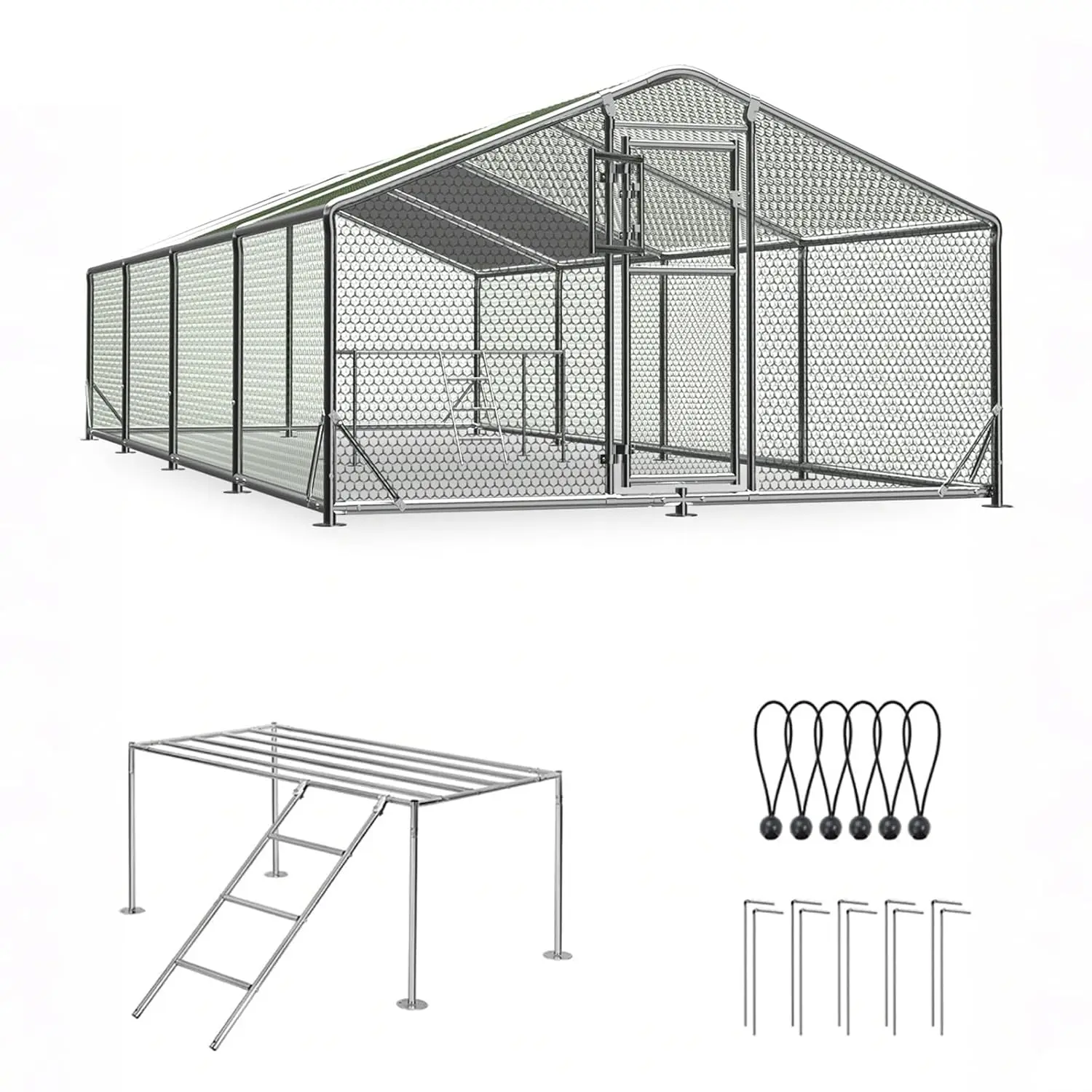 10x26FT Walk-In Metal Chicken Coop, Galvanized Steel Frame with Dutch Door & Perch, 420D Waterproof Cover, Reinforced Base