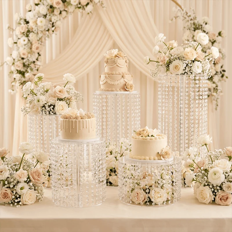 

5-7PCS Crystal Acrylic Cake Stands for Table Wedding Birthday Party Dessert Candy Bar Display Column Centerpieces Set