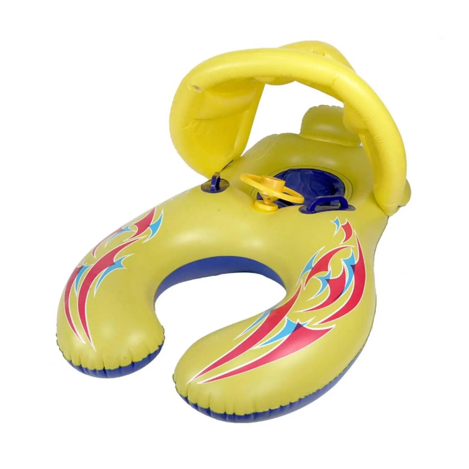 Inflatable Double Seat Children Swimming Float with Canopy Child Lifeguard Pool Vest for Outdoor Summer