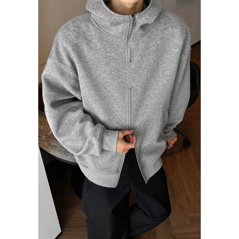 

Dual Zipper Men's Hoodie Big Tall Full Zip Up Sweatshirt for Large Size M-5XL 2026 Streetwear Casual Streetwear Pullover for Man