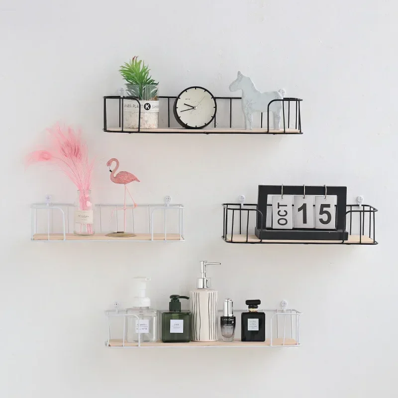 Multifun ctional iron wall storage rack Portable storage decorative shelf Home Kitchen Bathroom Supplies