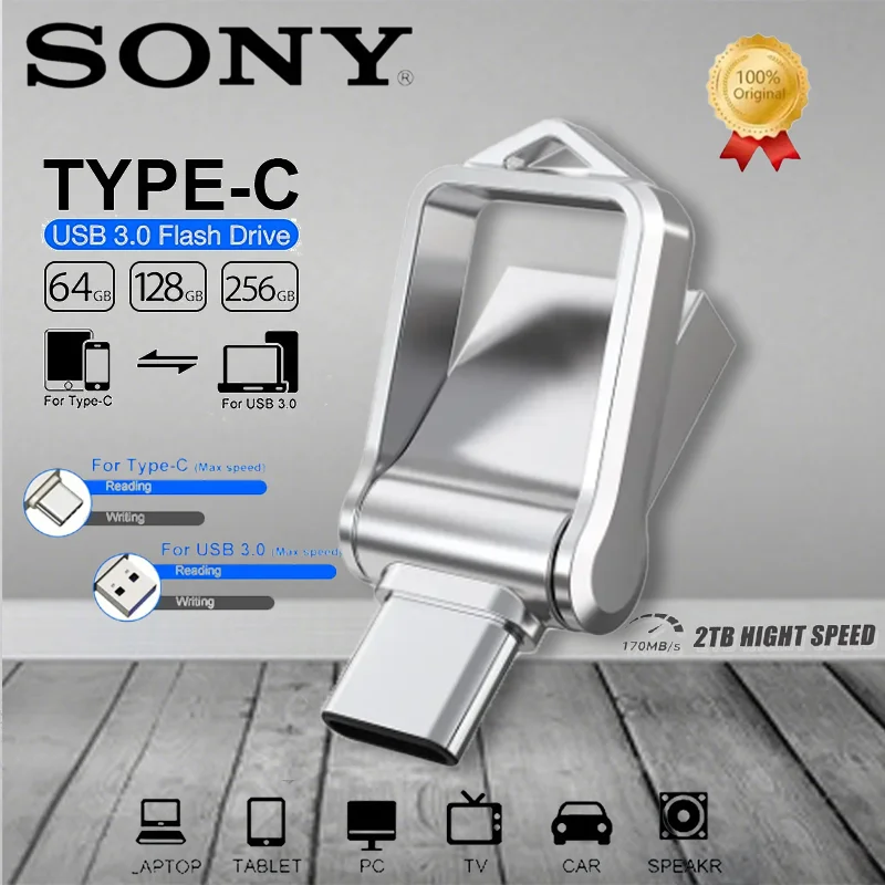 سوني Mini PenDrive 1 تيرا بايت عالية السرعة OTG محرك فلاش 2 تيرا بايت معدن بندريف 256 جيجابايت 512 جيجابايت USB Type-C المحمولة ميموريا USB عصا للهاتف