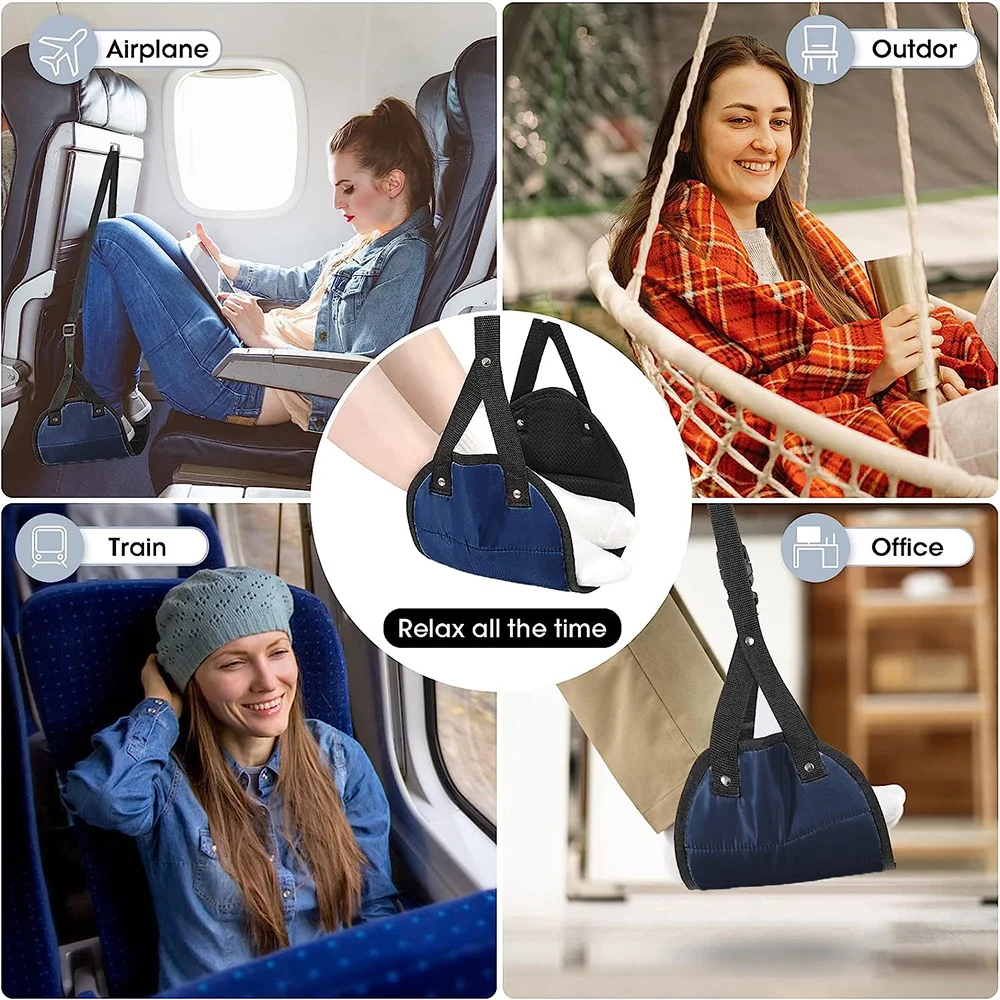 Hamaca para pies de avión, reposapiés perfecto para avión, accesorios de viaje para avión, reposapiés de escritorio, percha cómoda para pies de viaje