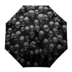 Black Skull Non Automatic Men Women Rain Windproof Outdoor Travel Sun Three Folding Umbrellas Gift Parasol