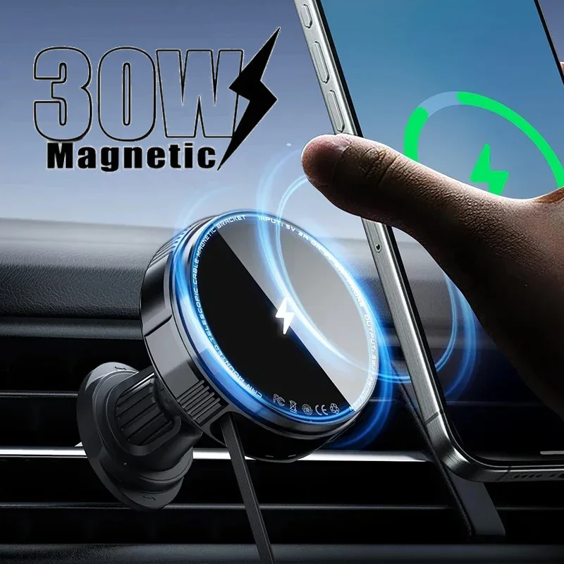

Автомобильная GPS-подставка, магнитный держатель для телефона с вентиляционным отверстием, беспроводное зарядное устройство 15 Вт для Magsafe iPhone 17, 16, 15, 14, 13, 12, крепление для автоматической быстрой зарядки