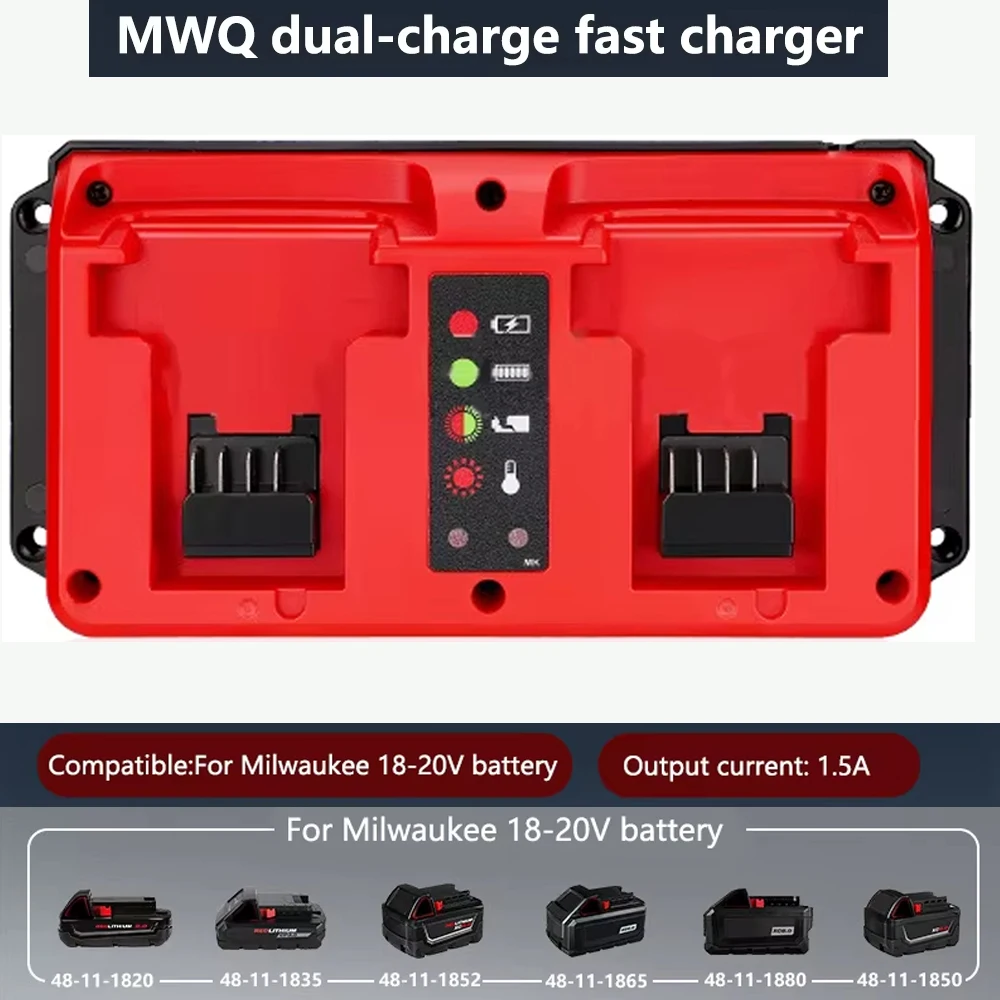 

90W Portable Dual Ports Charger for Milwaukee 18V-20V Lithium Battery Rechargeable 48-11-1815 48-11-1820 48-11-1830 Fast Charger