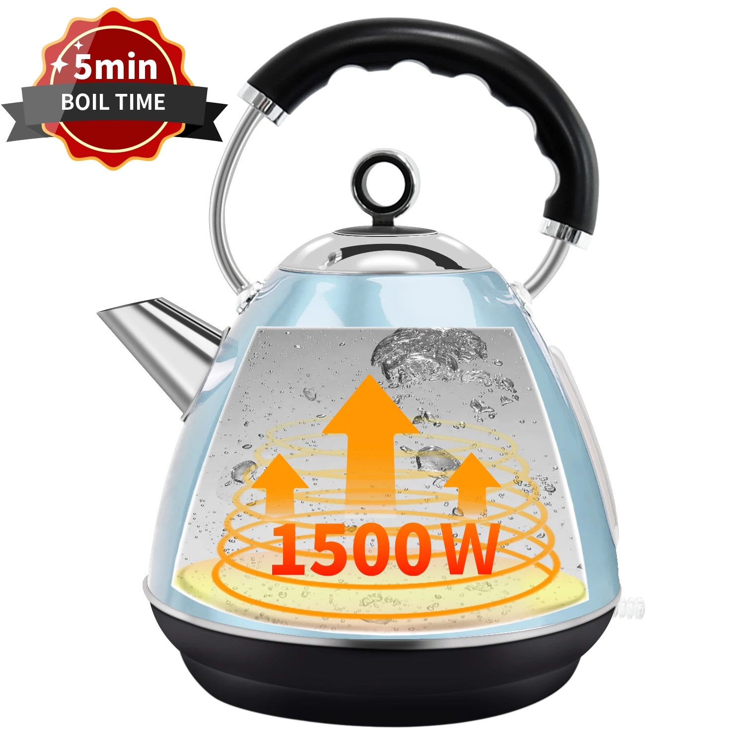 

Portable 1500W Stainless Steel Teapot Water Heater With Auto Shut Off 1.7L Safety Quick Boil Electric Kettle Kitchen Appliance