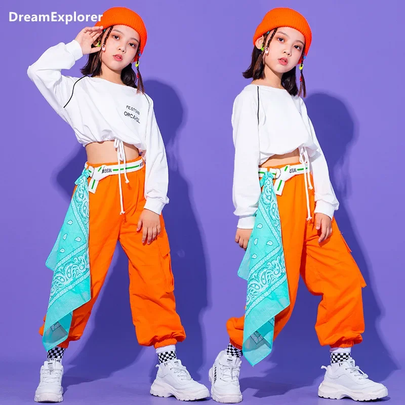 

Girls Street Dance Crop Top Joggers Teens Hip Hop Cargo Pants Sweatshirts Kids Streetwear Costumes Child Jazz Stage Clothes Sets