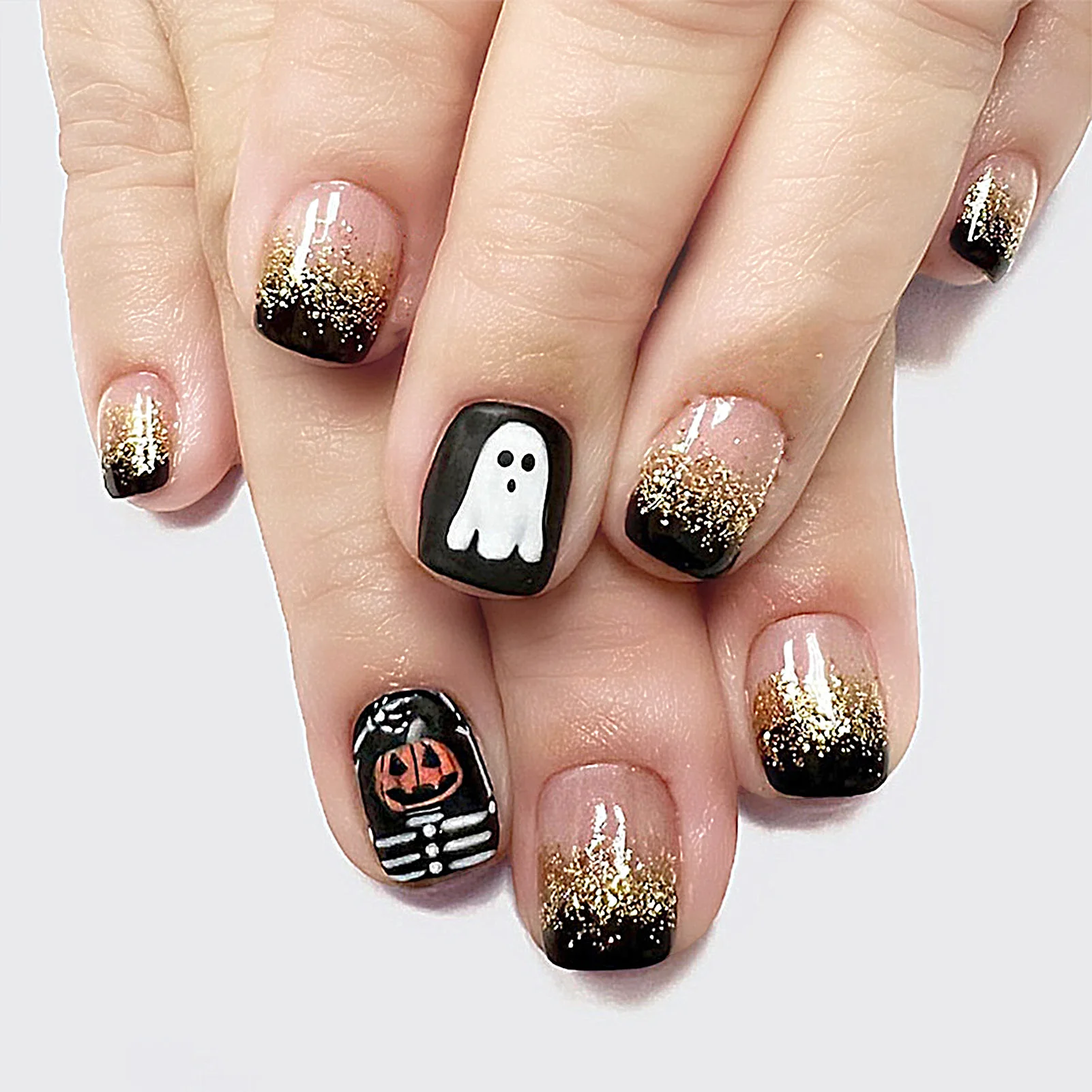 Uñas postizas de larga duración, Uñas postizas ultraflexibles con punta de purpurina para Halloween, decoración DIY