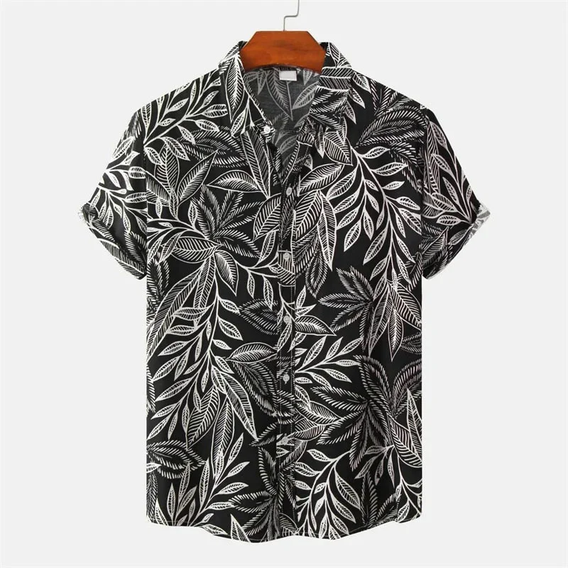 3D Printed Flower Leaves Hawaiian Shirt For Men Stripe Splicing Graphic Aloha Shirts Summer Loose Lapel Tops Women Button Blouse