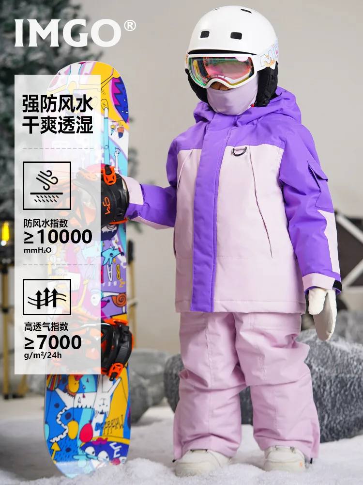 IMGO Professional Children's Ski Suit Set Kid's Snow Wear Waterproof Windproof Thick Warm Winter Outdoor Snowboarding Girls Boys