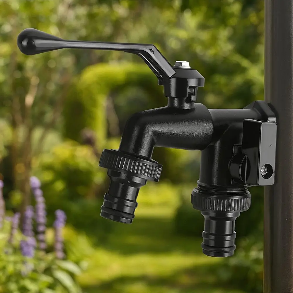 

1/2 Inch Inlet Double Outlet Faucet Black Paint Frost-Proof Garden Faucet Zinc Alloy Corrosion Resistant Bibcock Courtyard
