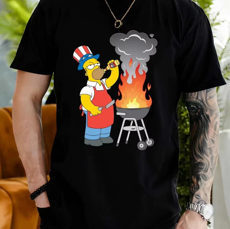 Simpsons Family Homer Barbecue Print T-Shirt for Men