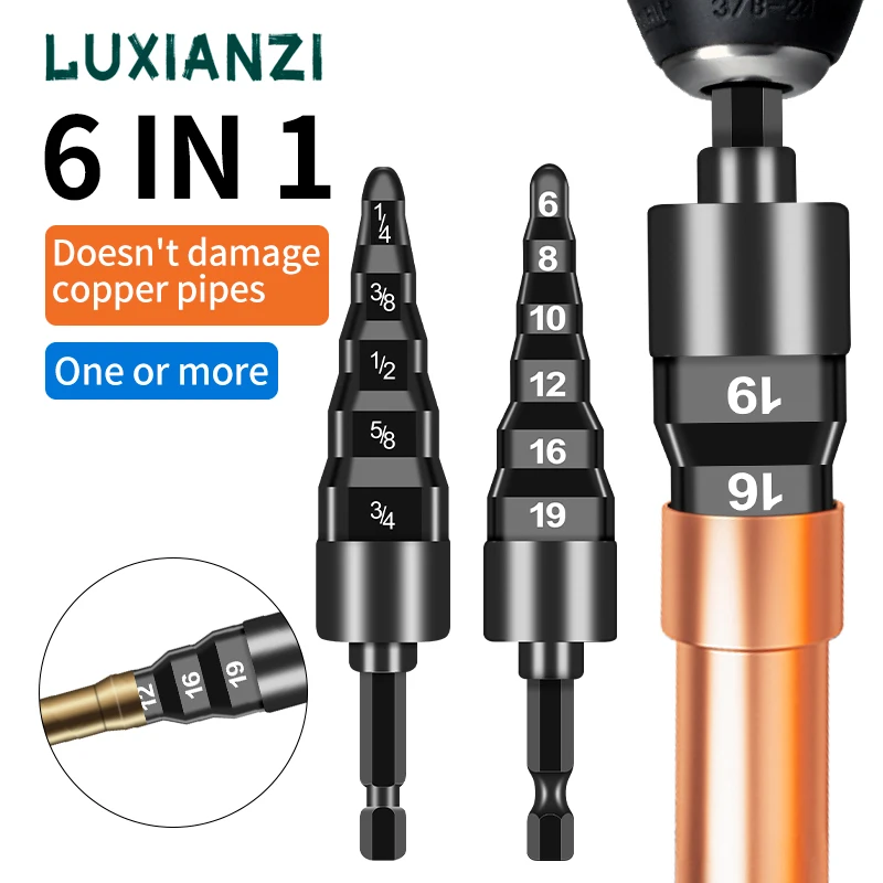 LUXIANZI 6 en 1 aire acondicionado tubo de cobre expansor de tubo eléctrico vástago hexagonal broca eléctrica 1/4 3/8 1/2 5/8 3/4 herramienta de abocardado